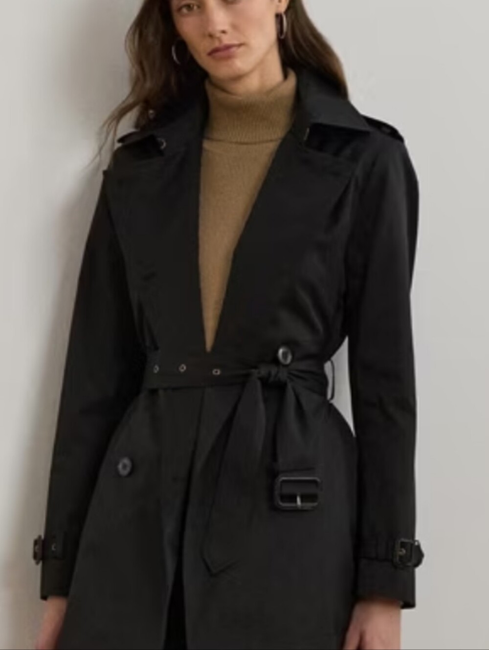 Ralph Lauren Black Double-Breasted Trench with Belt Women's